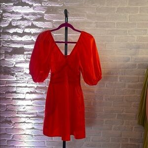 Red V-Neck Puff Sleeve Mini Sundress